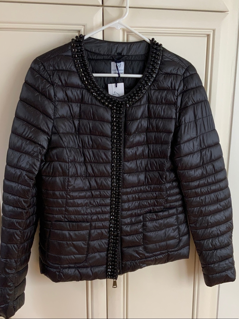 Women's Black Quilted Beaded Trim Jacket